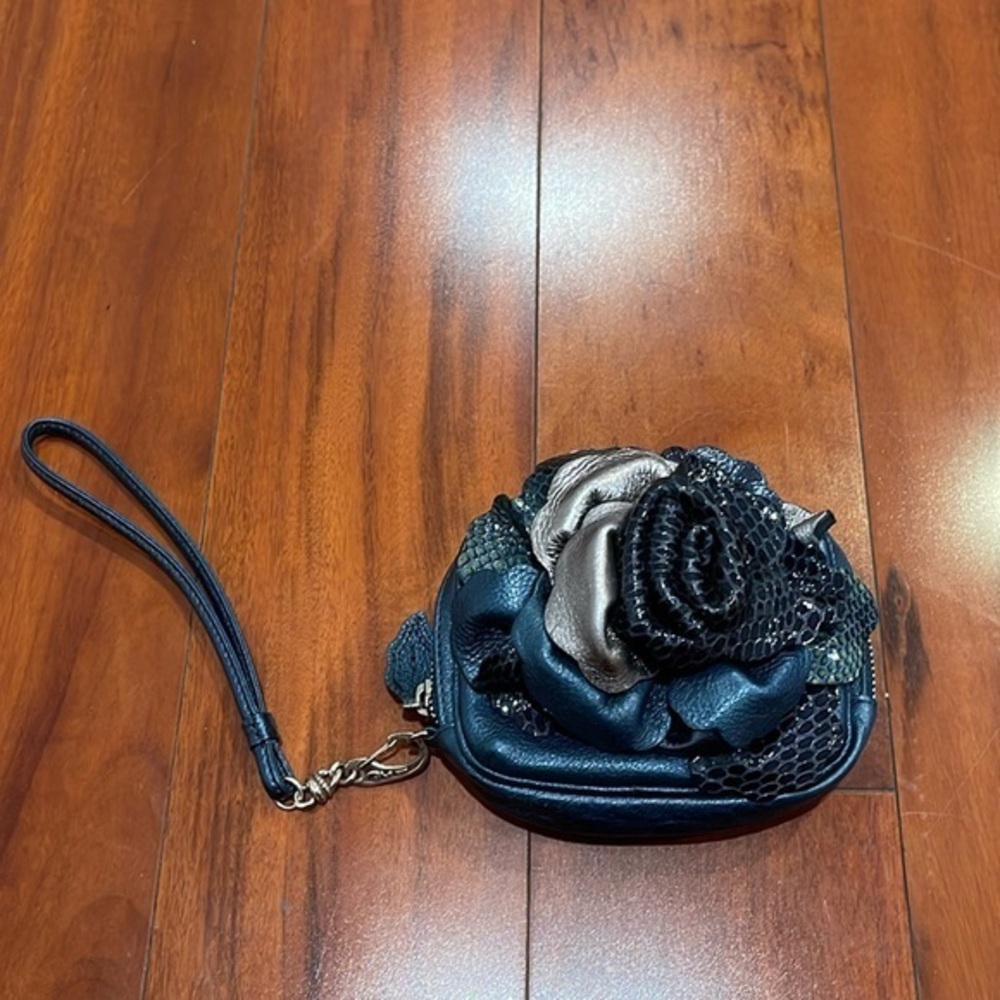 Brighton, leather rose, pedal pouch, navy blue, and silver